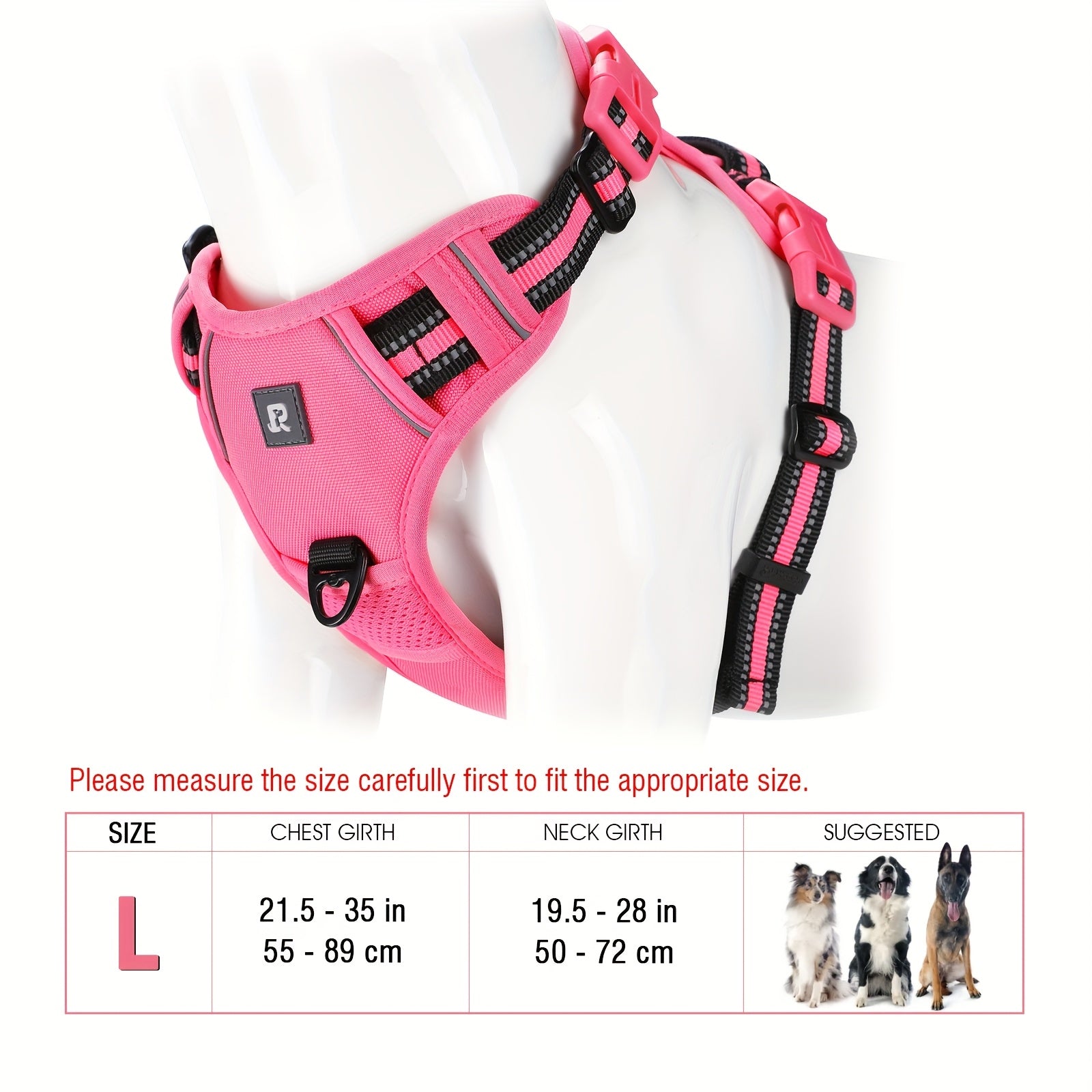 Adjustable Dog Harness No-Pull Front/Back Leash Clips & Control Handle, Safety Reflective Strips for Small, Medium, Large, Dogs