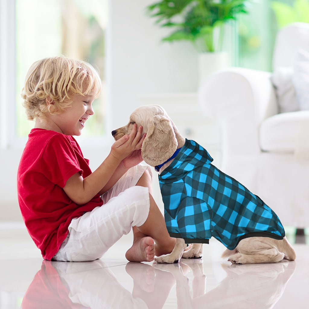 Plaid Hoodies Sweatshirts For Dogs, Warm And Soft Blue