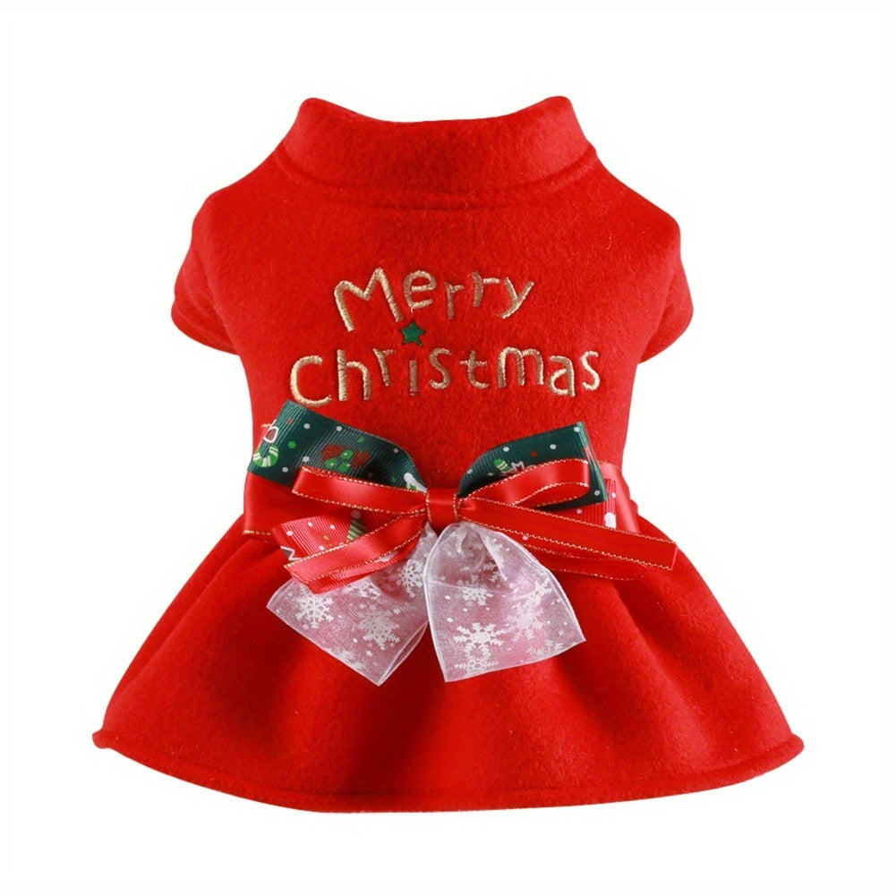 Christmas Dress Small Dog Warm Princess Bowknot  Pet Puppy Clothes