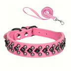 ECP037S Black Faux PU Leather Dog Collar And Leash Set - Comfortable, Pet Accessories
