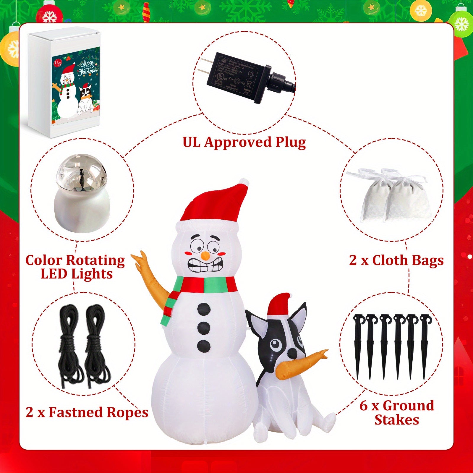 1pc, New Inflatable Decoration, 6FT Christmas Inflatable Snowman
