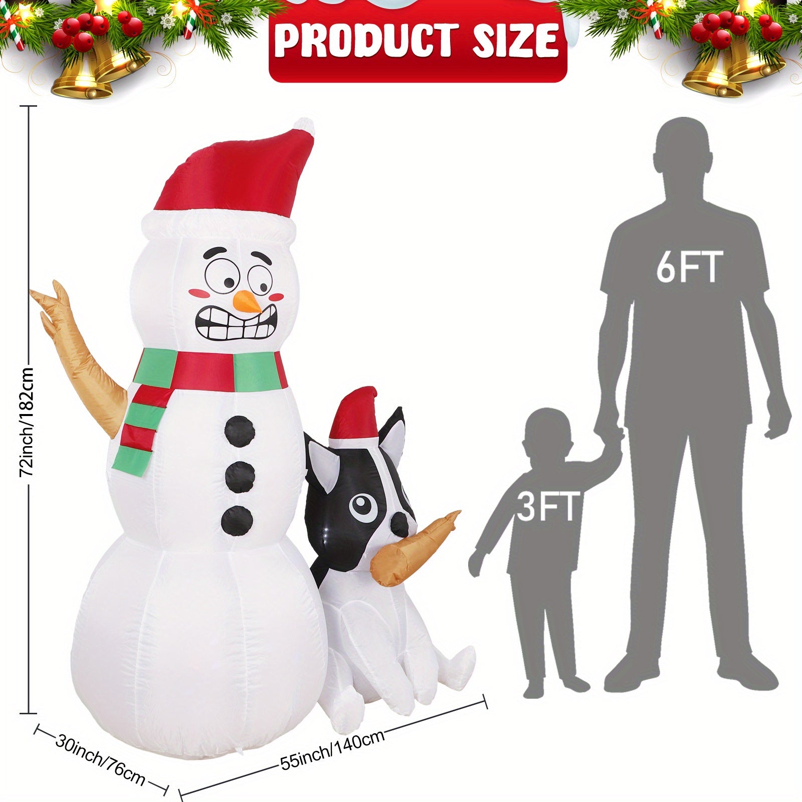 1pc, New Inflatable Decoration, 6FT Christmas Inflatable Snowman