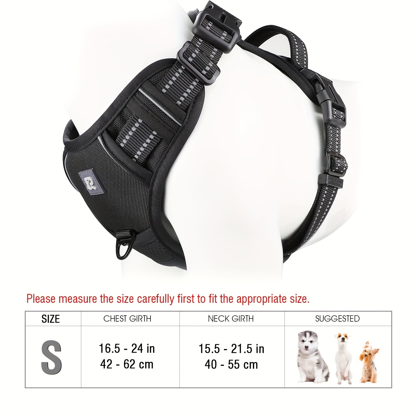 Adjustable Dog Harness No-Pull Front/Back Leash Clips & Control Handle, Safety Reflective Strips for Small, Medium, Large, Dogs