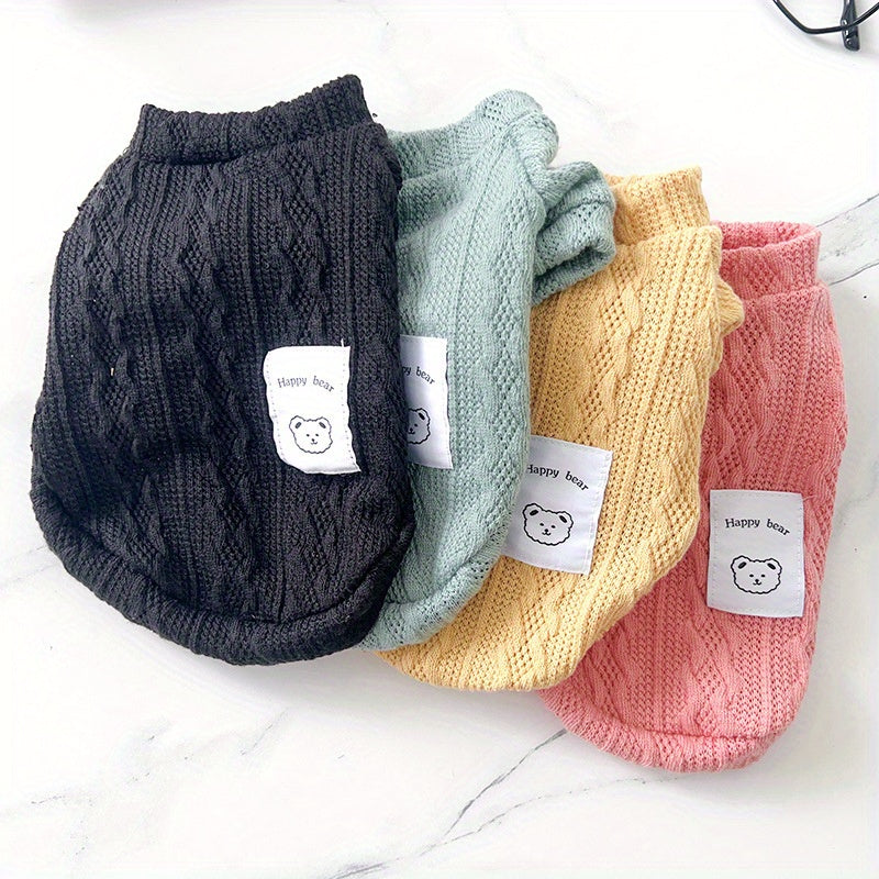 4pcs Cozy Dog Knit Sweaters - Soft Warm Pullover for Small & Medium Dogs (Red/Yellow/Green/Black), Dog Sweaters, Stylish Petwear, Knit Texture