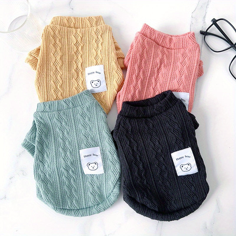 4pcs Cozy Dog Knit Sweaters - Soft Warm Pullover for Small & Medium Dogs (Red/Yellow/Green/Black), Dog Sweaters, Stylish Petwear, Knit Texture