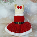 Christmas Costume Cute Contrast Color Plush Pet Dress and Bow Outfit Cosplay Clothes for Cat