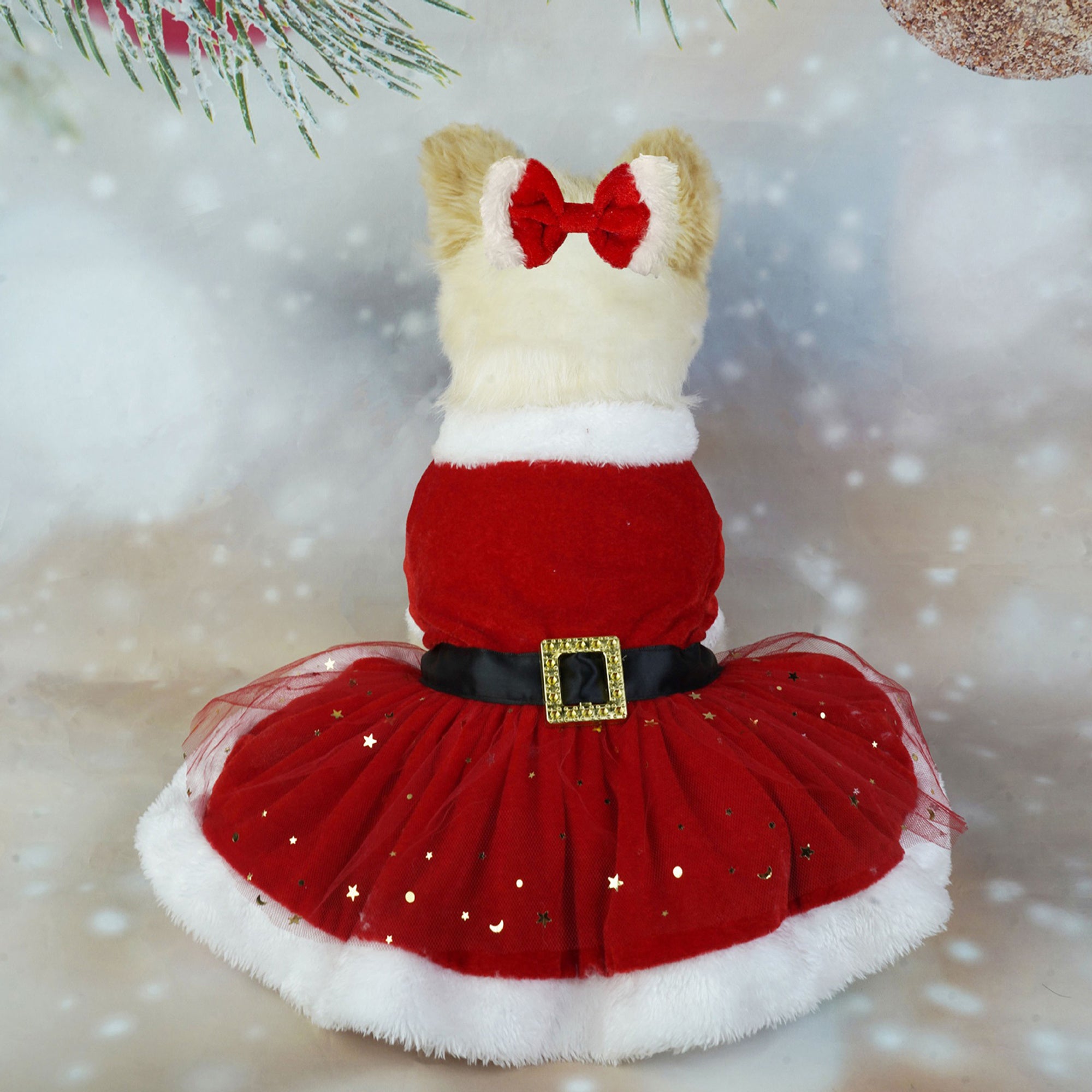 Christmas Costume Cute Contrast Color Plush Pet Dress and Bow Outfit Cosplay Clothes for Cat