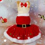 Christmas Costume Cute Contrast Color Plush Pet Dress and Bow Outfit Cosplay Clothes for Cat