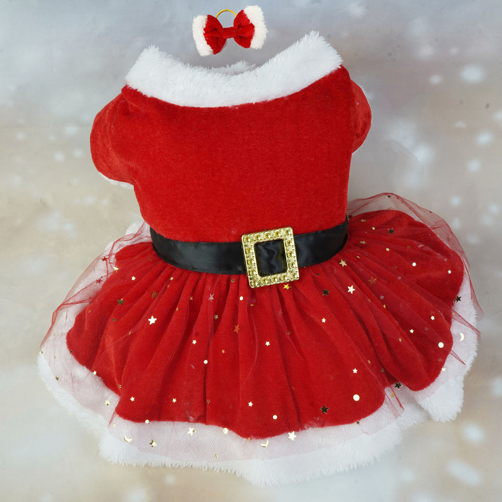 Christmas Costume Cute Contrast Color Plush Pet Dress and Bow Outfit Cosplay Clothes for Cat