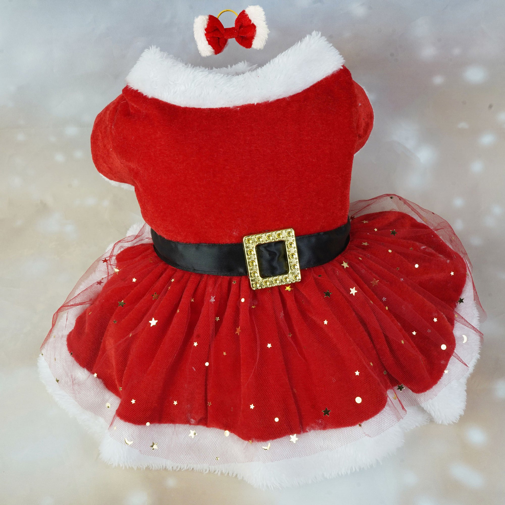Christmas Costume Cute Contrast Color Plush Pet Dress and Bow Outfit Cosplay Clothes for Cat