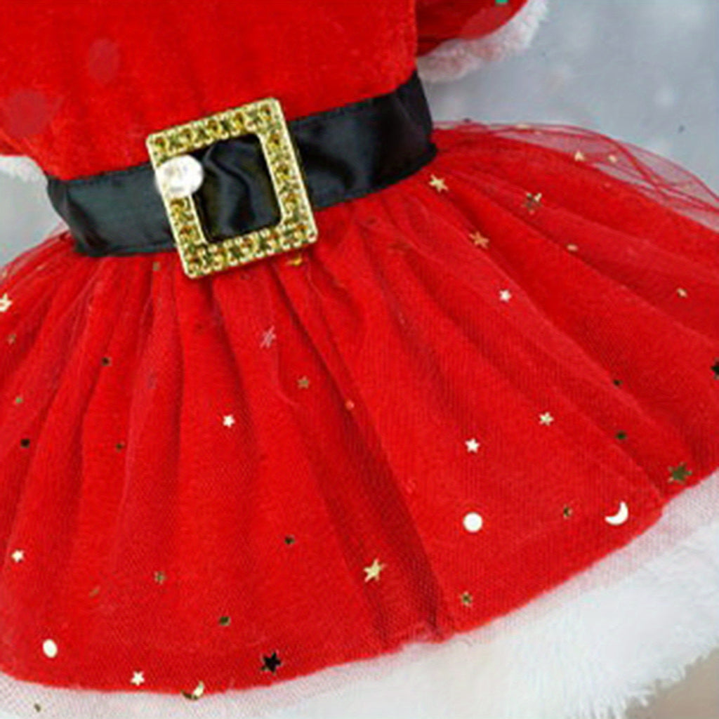 Christmas Costume Cute Contrast Color Plush Pet Dress and Bow Outfit Cosplay Clothes for Cat
