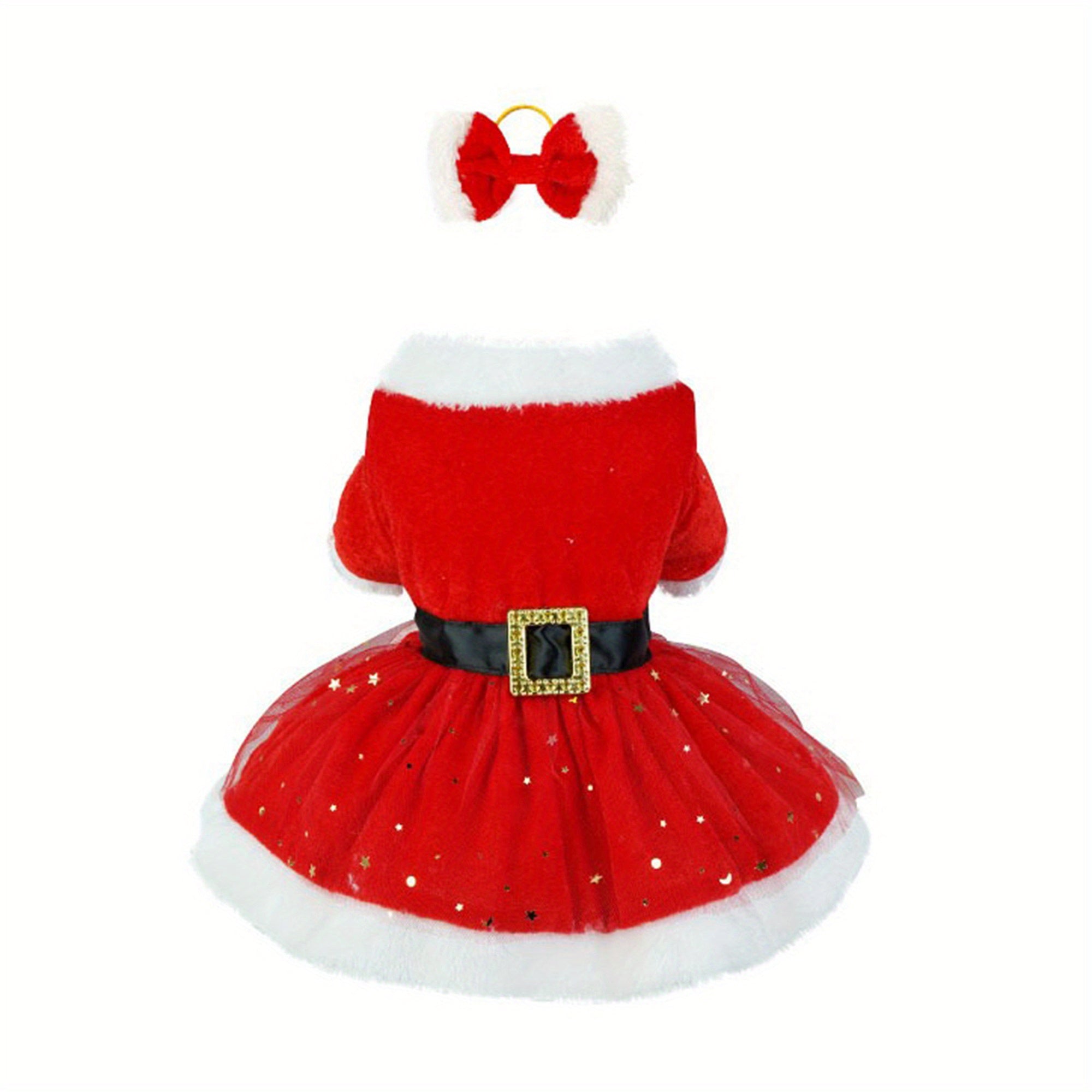 Christmas Costume Cute Contrast Color Plush Pet Dress and Bow Outfit Cosplay Clothes for Cat