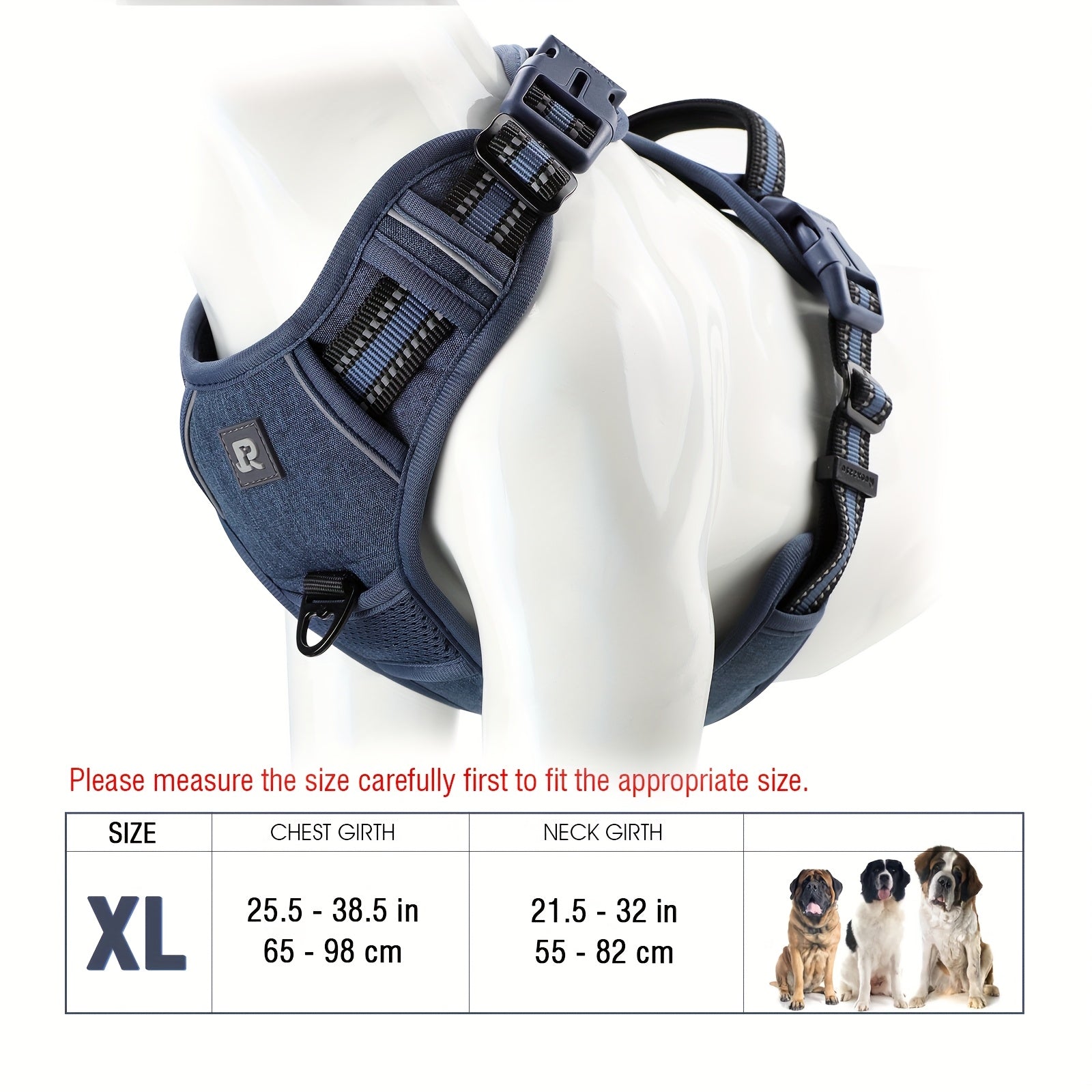 Adjustable Dog Harness No-Pull Front/Back Leash Clips & Control Handle, Safety Reflective Strips for Small, Medium, Large, Dogs