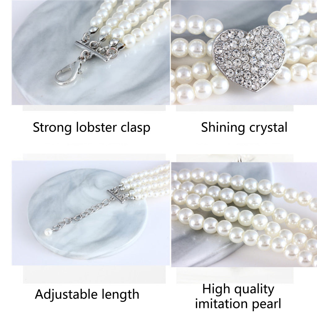 Elegant imitation pearl diamond collar necklace pet accessories, heart-shaped shiny for small dogs