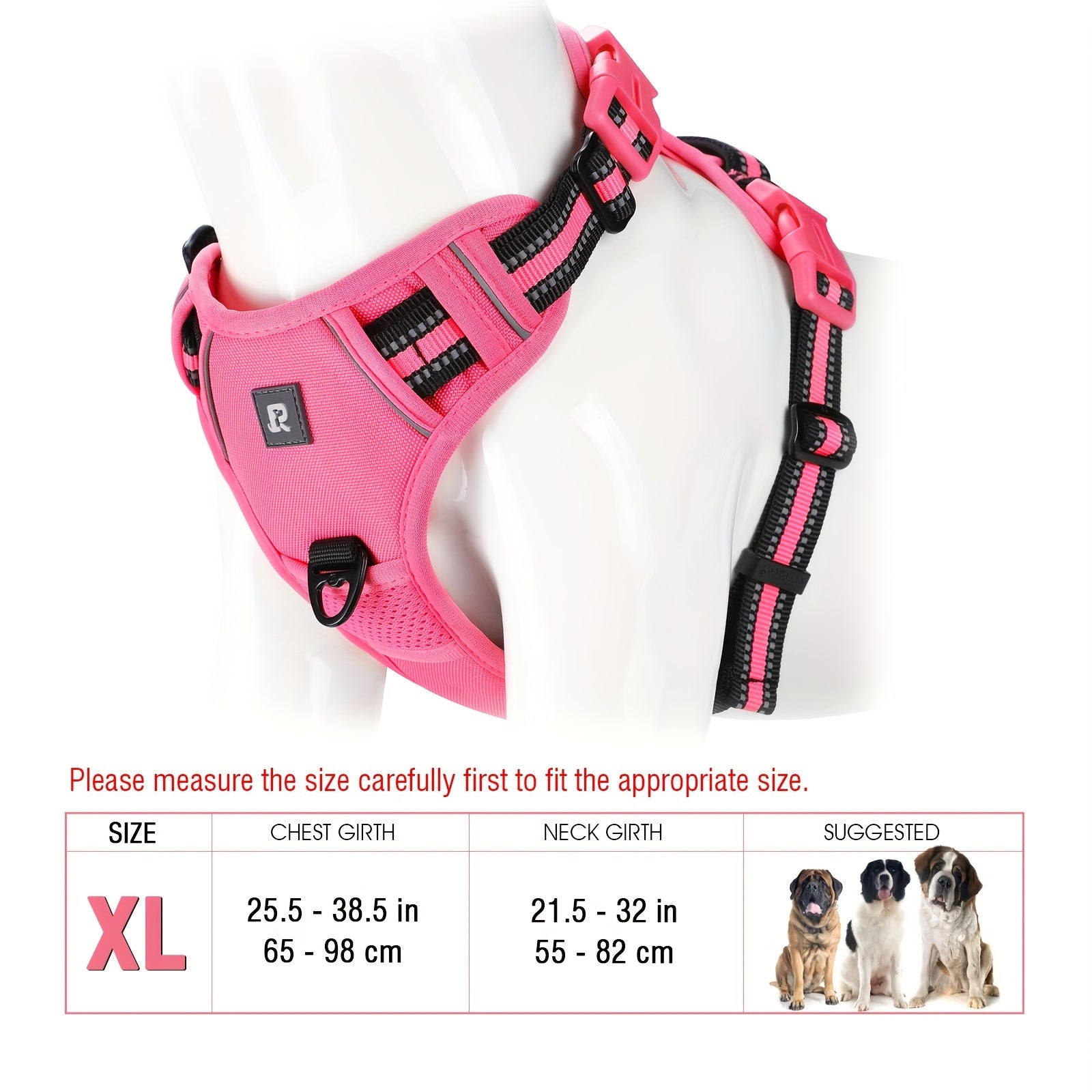 Adjustable Dog Harness No-Pull Front/Back Leash Clips & Control Handle, Safety Reflective Strips for Small, Medium, Large, Dogs