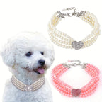 Elegant imitation pearl diamond collar necklace pet accessories, heart-shaped shiny for small dogs
