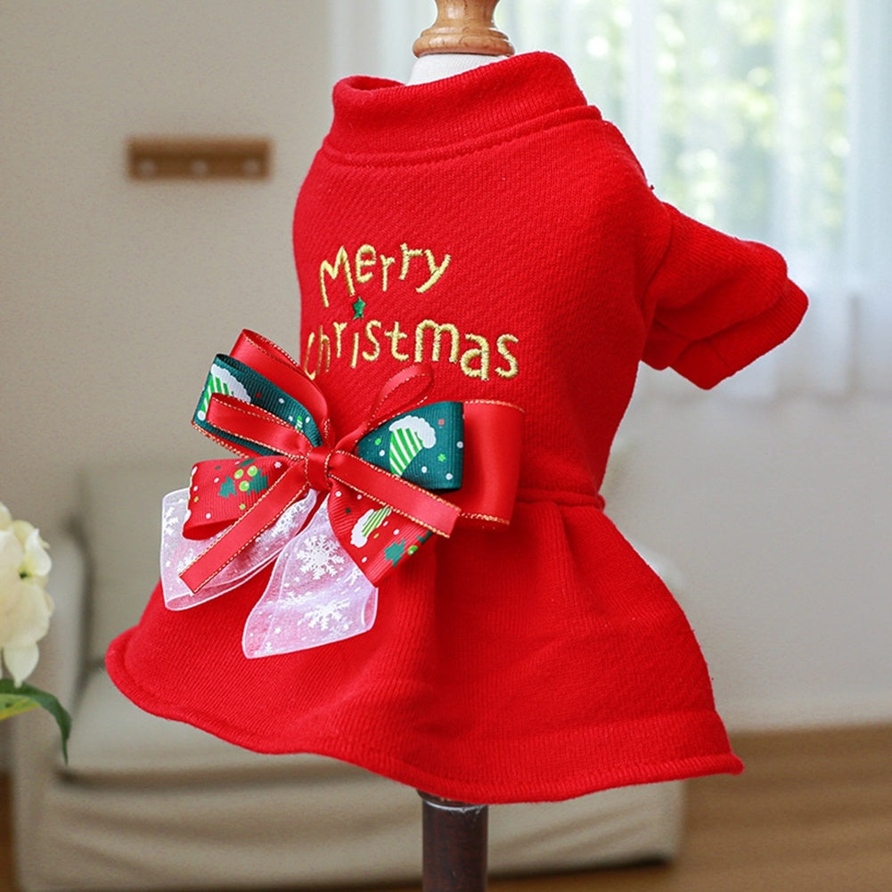 Christmas Dress Small Dog Warm Princess Bowknot  Pet Puppy Clothes