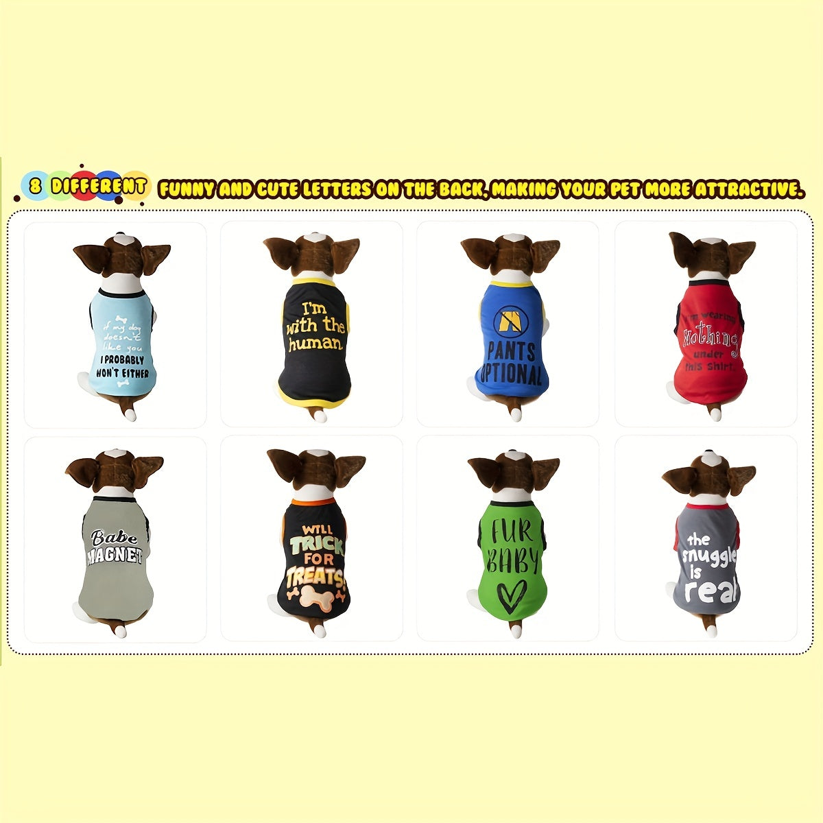 8pcs PAIAITE Dog Shirts - Funny Pet Outfits with "The Snuggles Are Real", "I'm Wearing Treats Under This Shirt", "Fur Friend" - Soft Breathable for Small Dogs