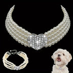 Elegant imitation pearl diamond collar necklace pet accessories, heart-shaped shiny for small dogs
