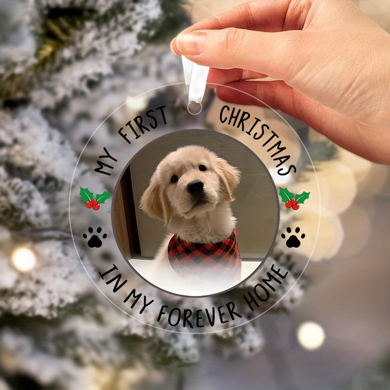 Custom Pet First Christmas Ornament - 3.9" Acrylic Photo Decor, Festive Holiday Pendant for Cats & Dogs, Christmas Decor