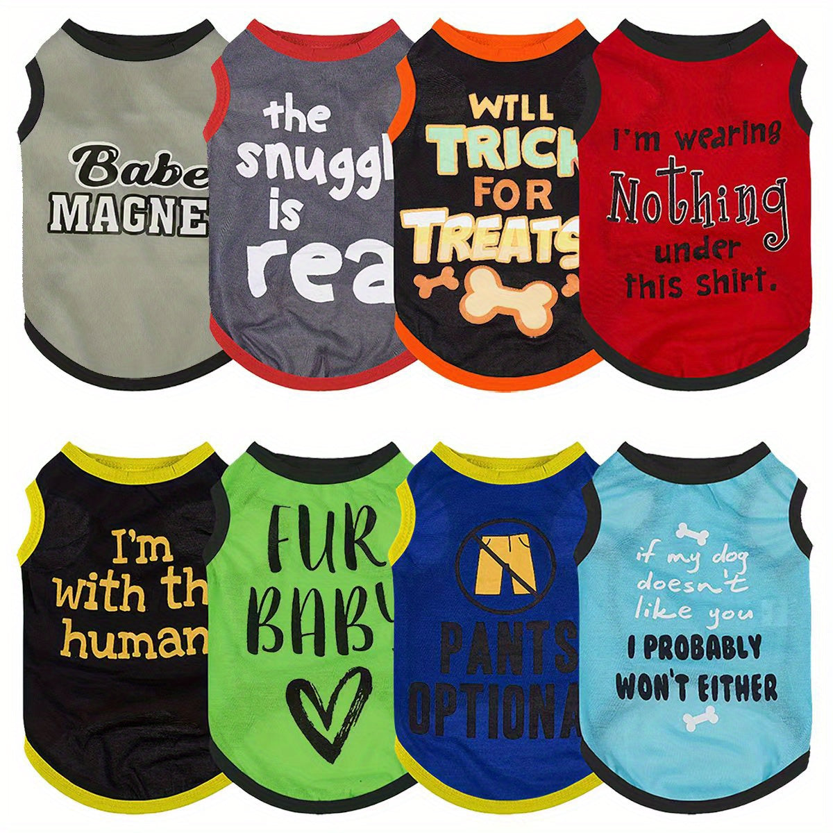 8pcs PAIAITE Dog Shirts - Funny Pet Outfits with "The Snuggles Are Real", "I'm Wearing Treats Under This Shirt", "Fur Friend" - Soft Breathable for Small Dogs