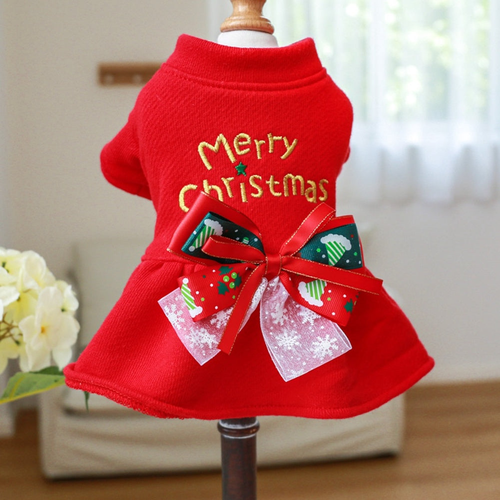 Christmas Dress Small Dog Warm Princess Bowknot  Pet Puppy Clothes
