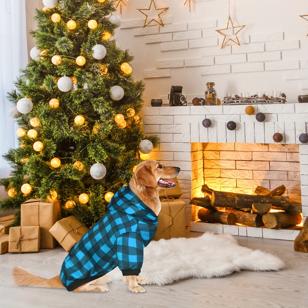 Plaid Hoodies Sweatshirts For Dogs, Warm And Soft Blue