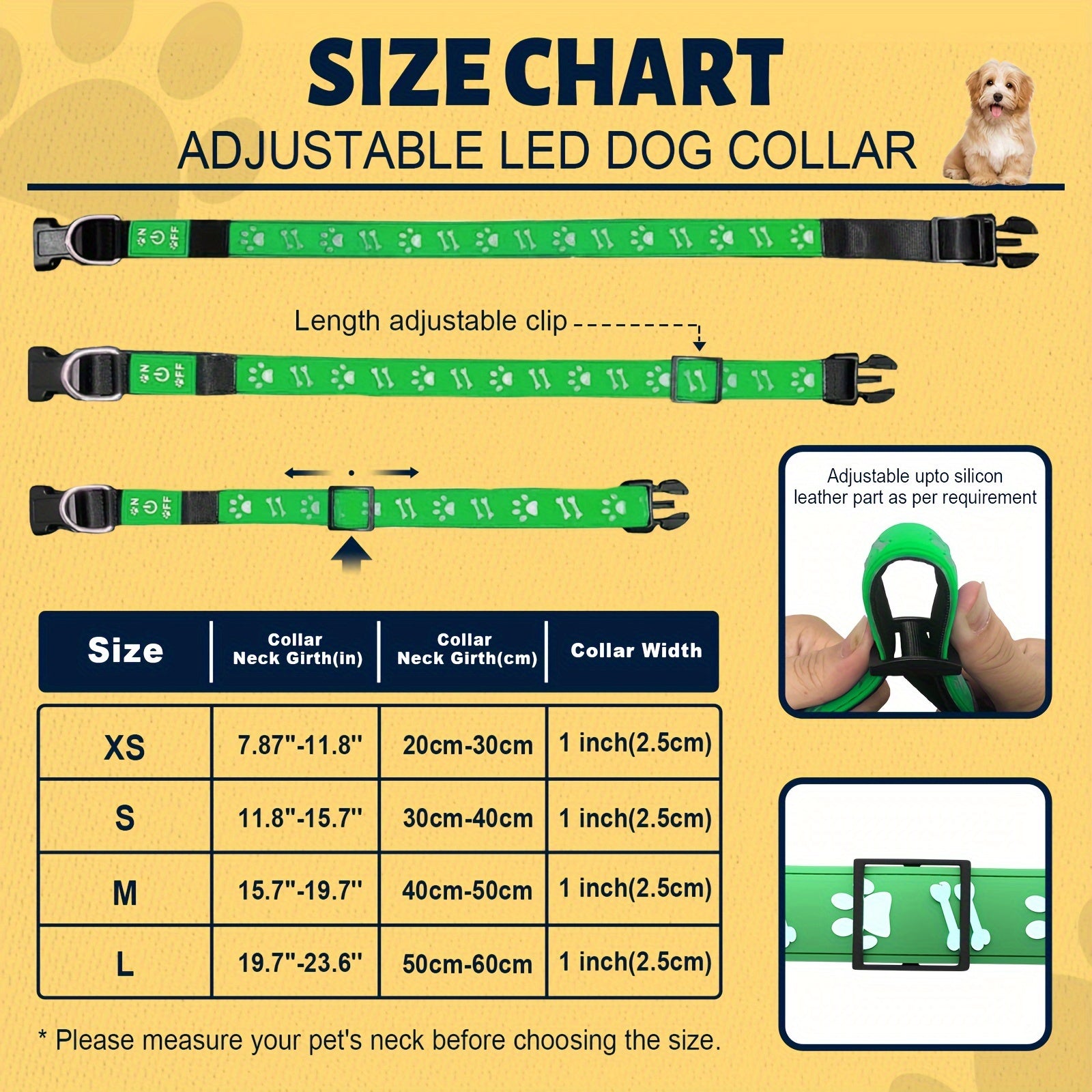 LED Light Up Collar Adjustable USB Rechargeable Bright Safety Glowing Light 3D Pattern