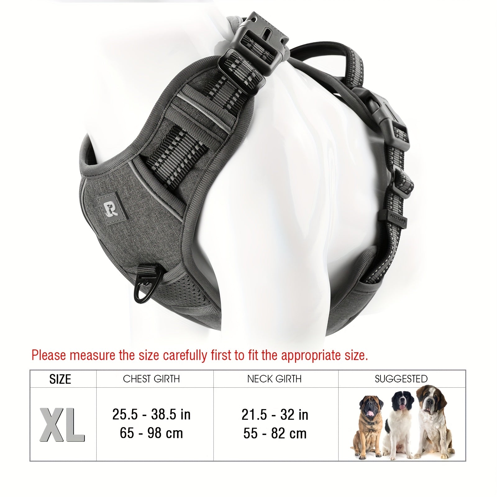 Adjustable Dog Harness No-Pull Front/Back Leash Clips & Control Handle, Safety Reflective Strips for Small, Medium, Large, Dogs