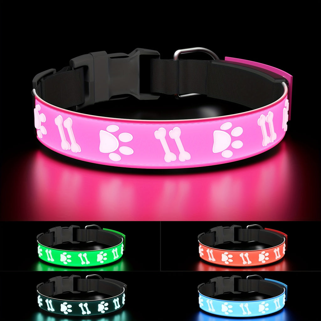 LED Light Up Collar Adjustable USB Rechargeable Bright Safety Glowing Light 3D Pattern