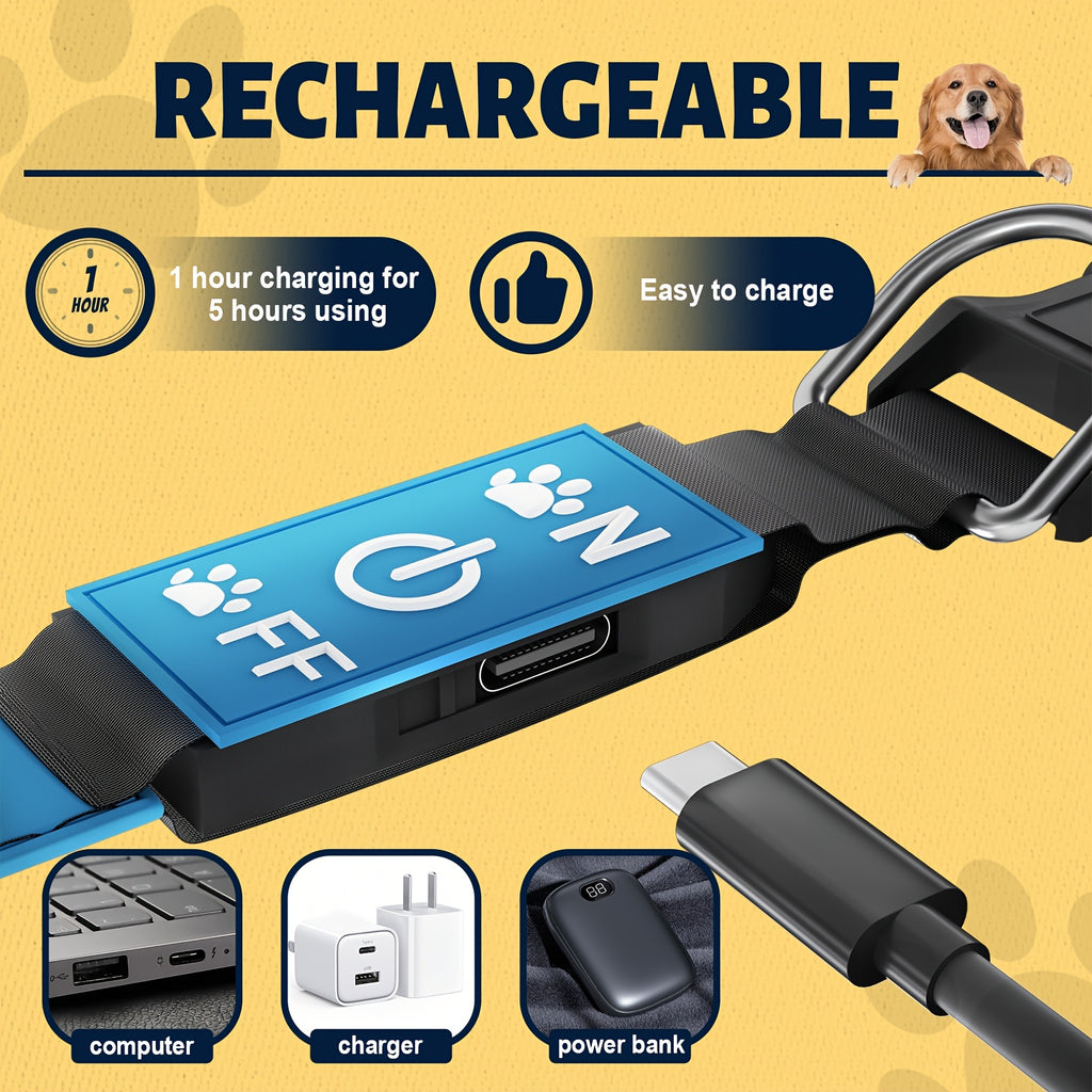 LED Light Up Collar Adjustable USB Rechargeable Bright Safety Glowing Light 3D Pattern