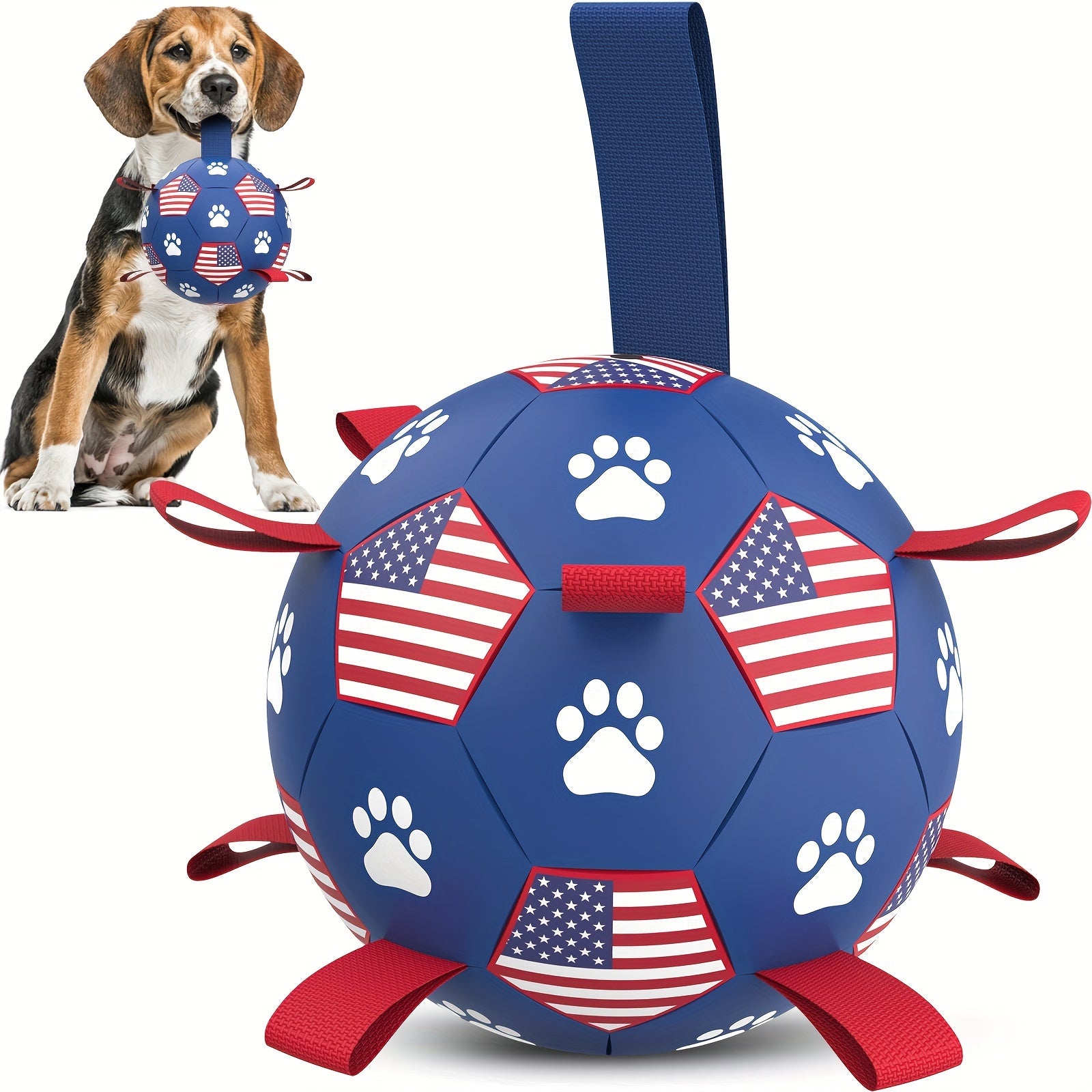 1pc Toy Soccer Ball With Straps, Interactive Dog Water Toy, Flag Pattern