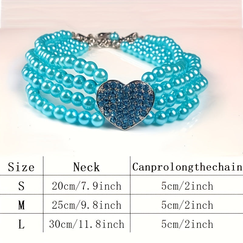 Elegant imitation pearl diamond collar necklace pet accessories, heart-shaped shiny for small dogs