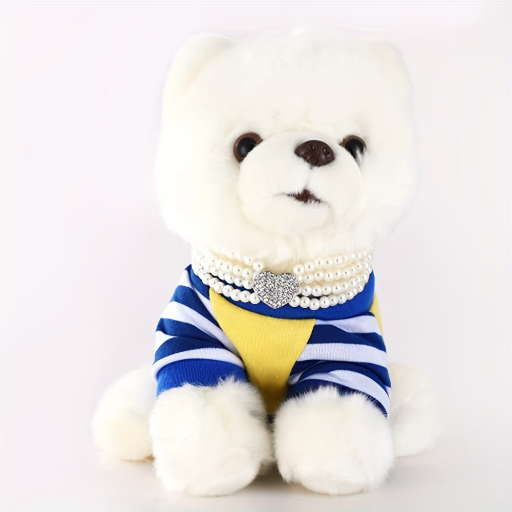 Elegant imitation pearl diamond collar necklace pet accessories, heart-shaped shiny for small dogs