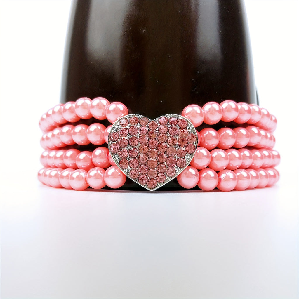 Elegant imitation pearl diamond collar necklace pet accessories, heart-shaped shiny for small dogs