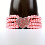 Elegant imitation pearl diamond collar necklace pet accessories, heart-shaped shiny for small dogs