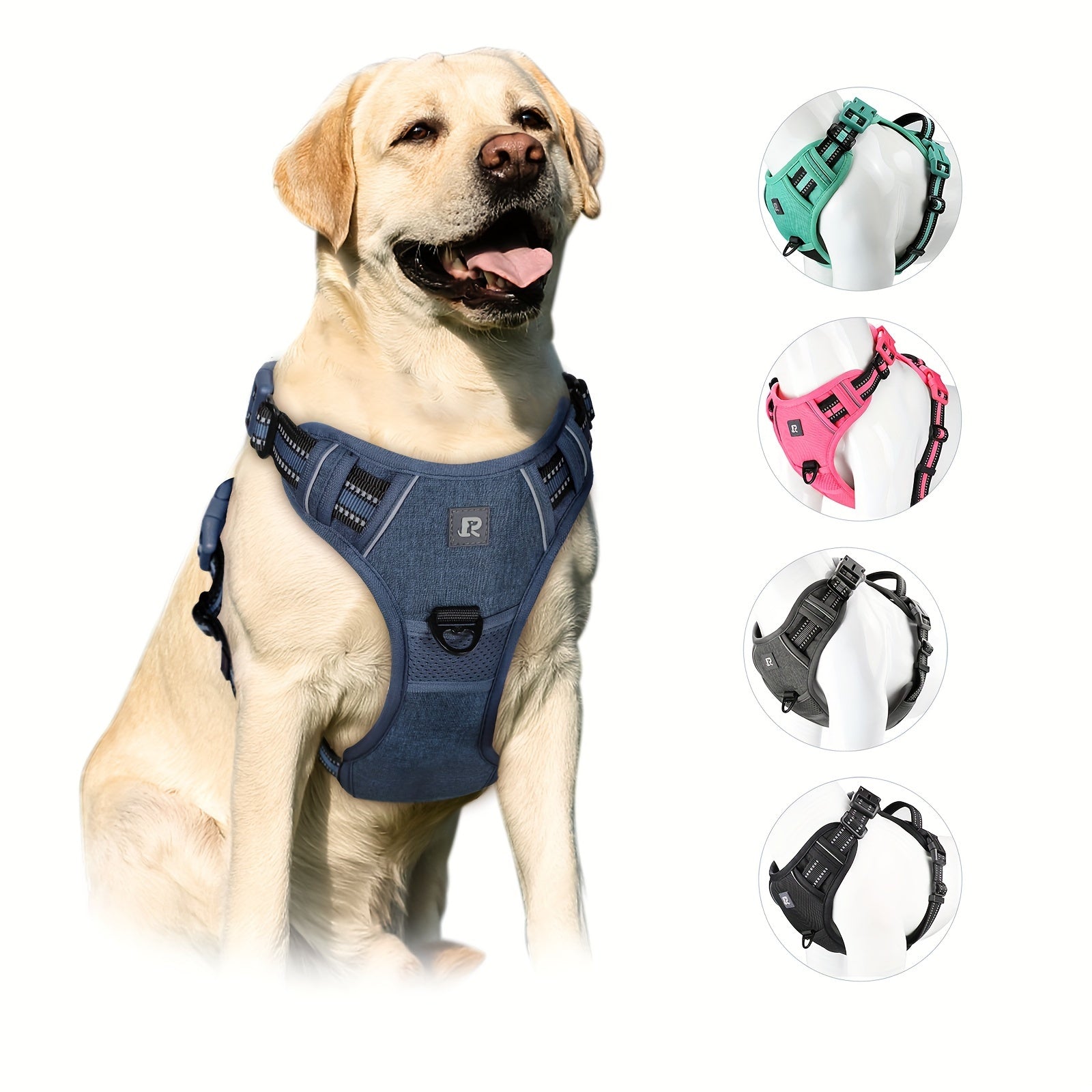 Adjustable Dog Harness No-Pull Front/Back Leash Clips & Control Handle, Safety Reflective Strips for Small, Medium, Large, Dogs