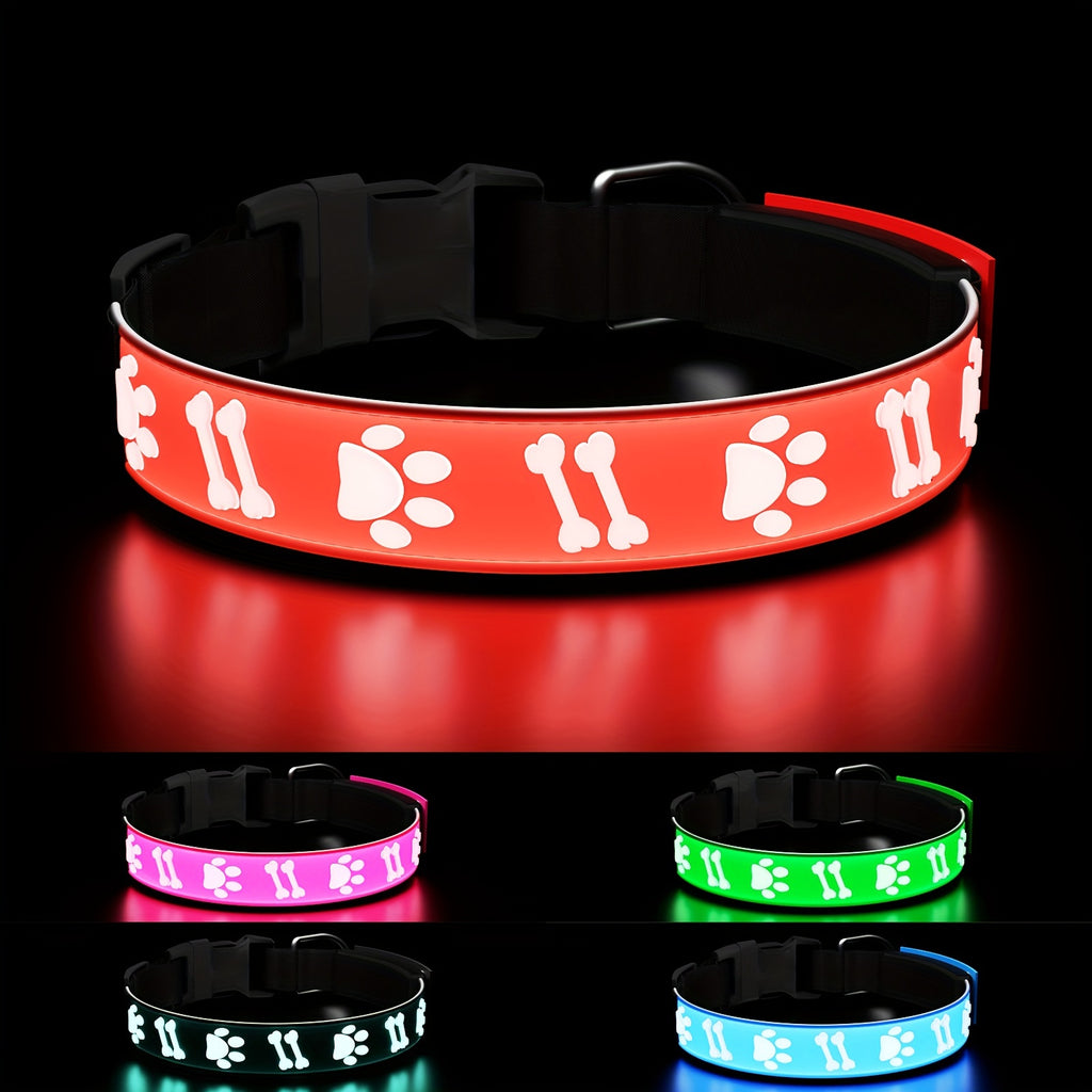 LED Light Up Collar Adjustable USB Rechargeable Bright Safety Glowing Light 3D Pattern