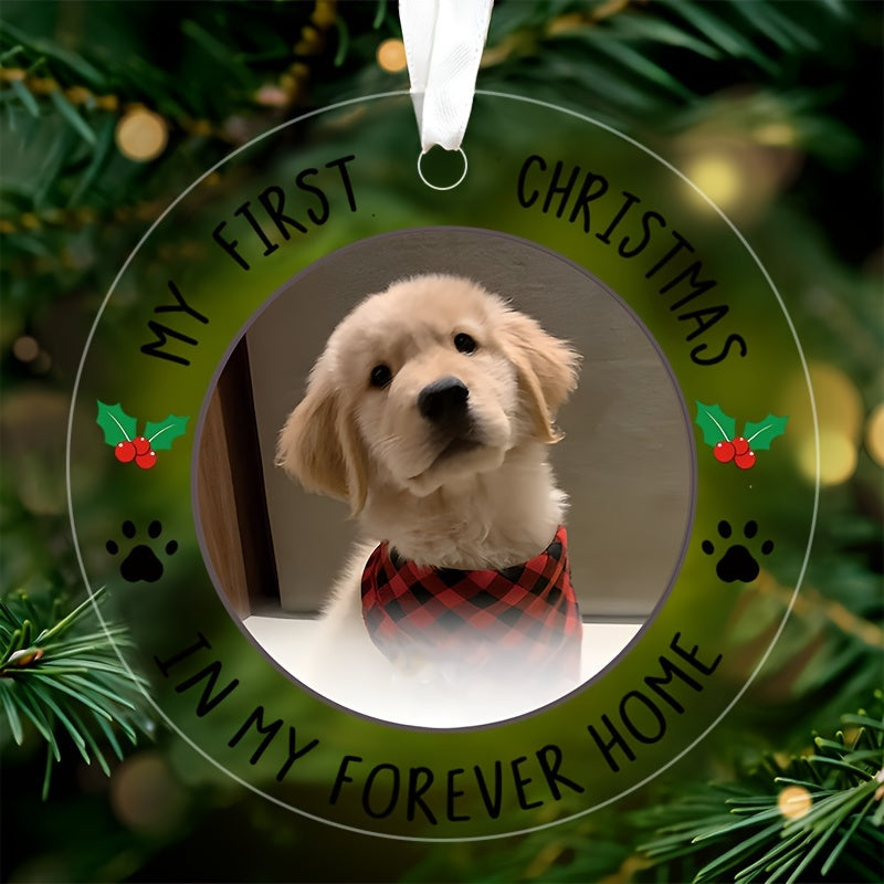 Custom Pet First Christmas Ornament - 3.9" Acrylic Photo Decor, Festive Holiday Pendant for Cats & Dogs, Christmas Decor