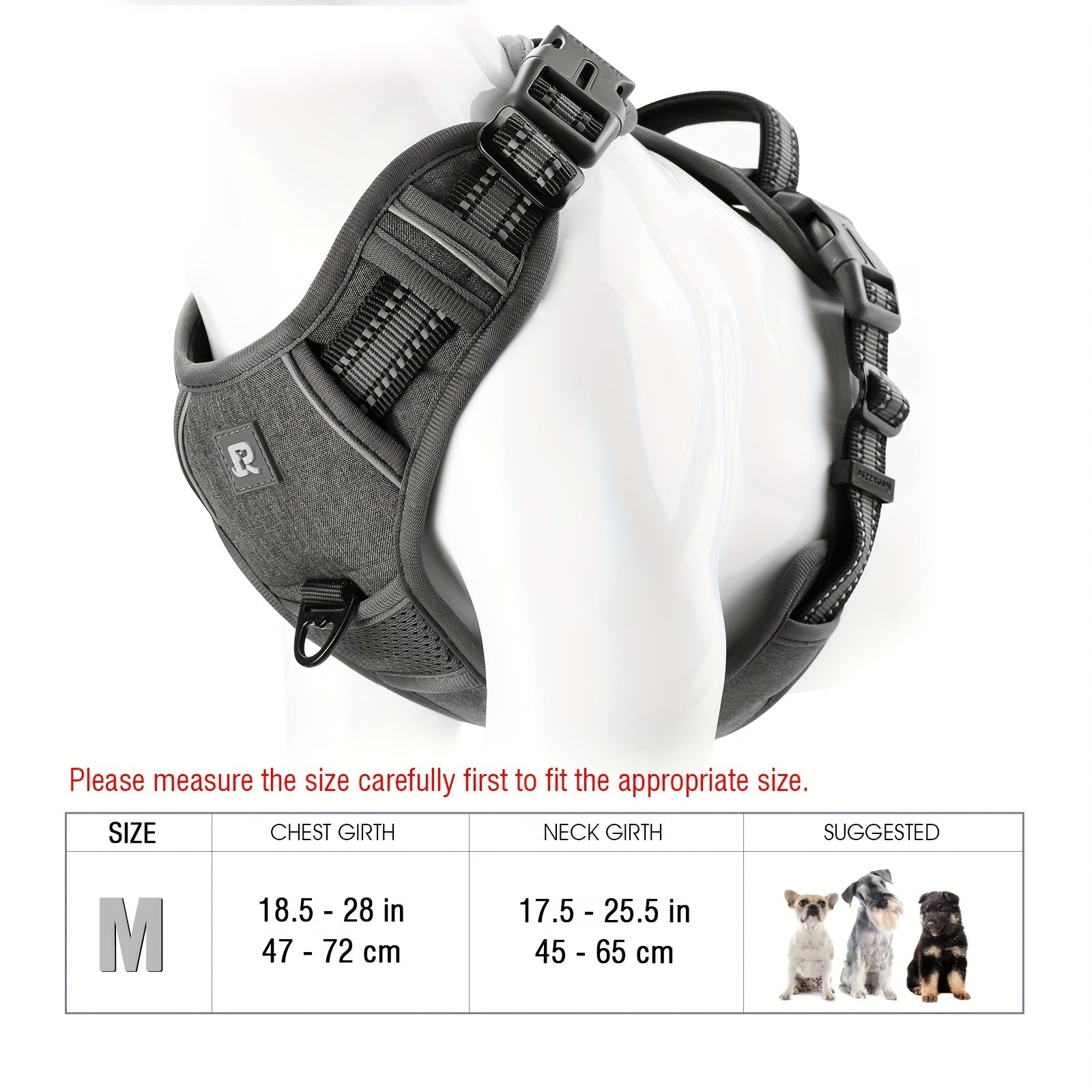 Adjustable Dog Harness No-Pull Front/Back Leash Clips & Control Handle, Safety Reflective Strips for Small, Medium, Large, Dogs