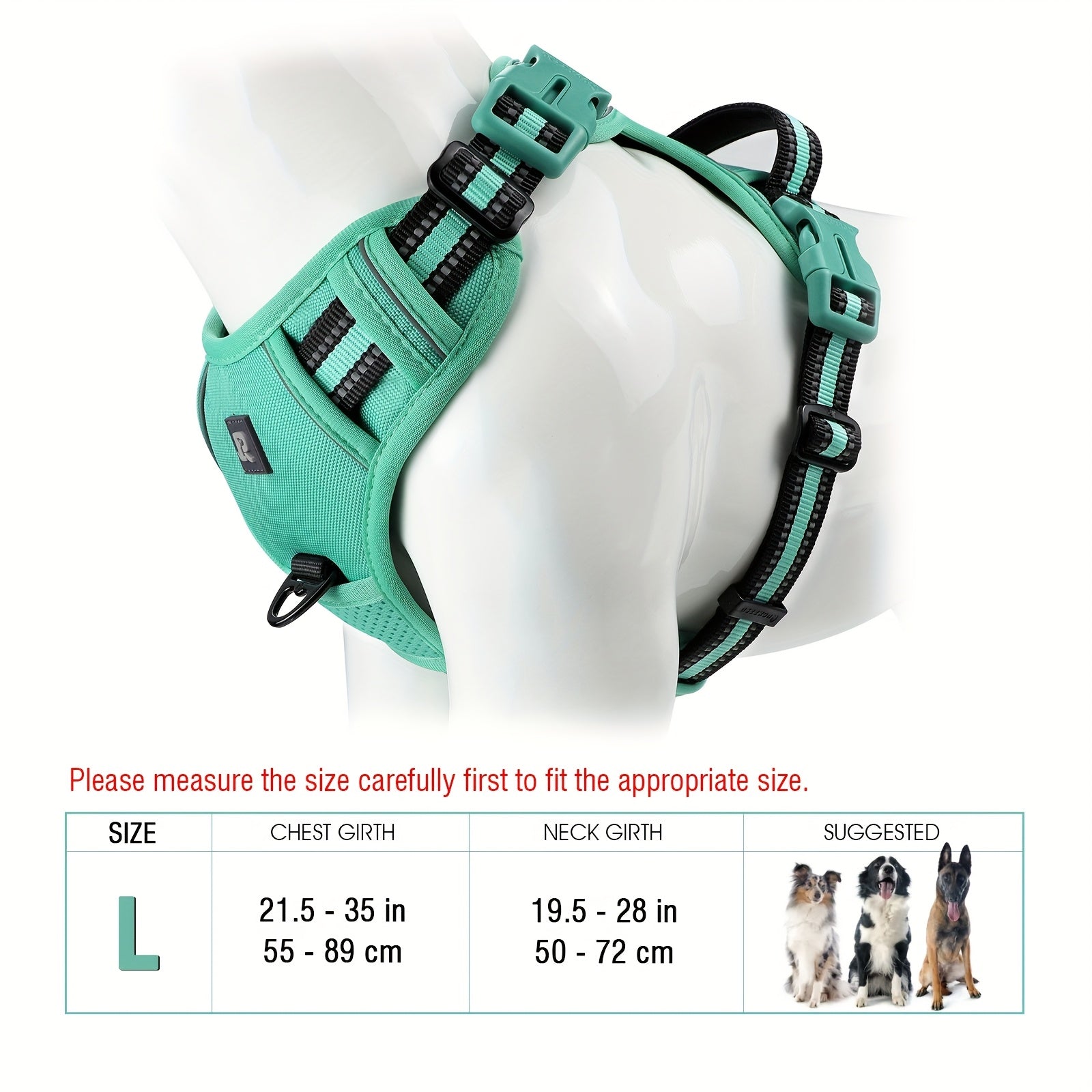 Adjustable Dog Harness No-Pull Front/Back Leash Clips & Control Handle, Safety Reflective Strips for Small, Medium, Large, Dogs