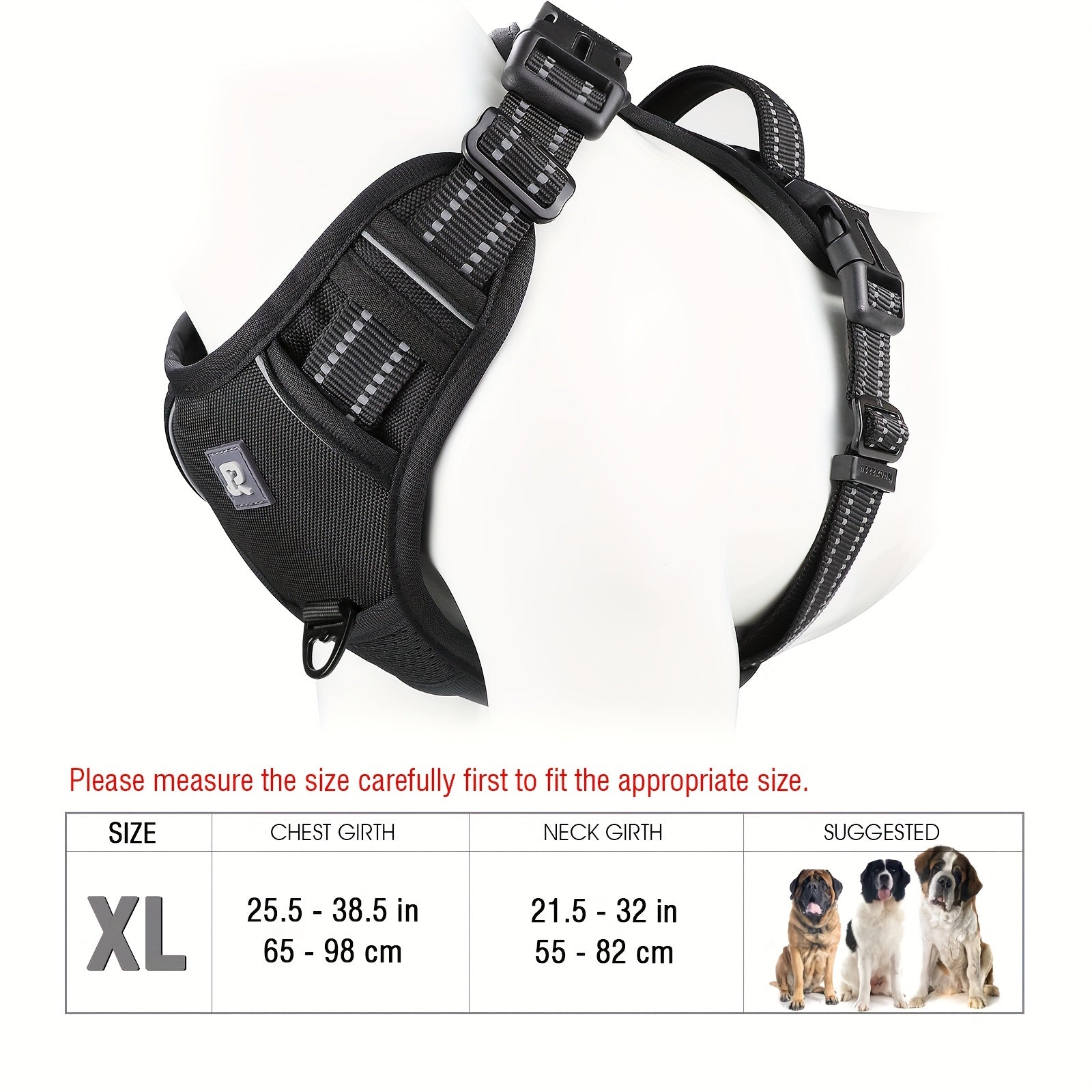 Adjustable Dog Harness No-Pull Front/Back Leash Clips & Control Handle, Safety Reflective Strips for Small, Medium, Large, Dogs
