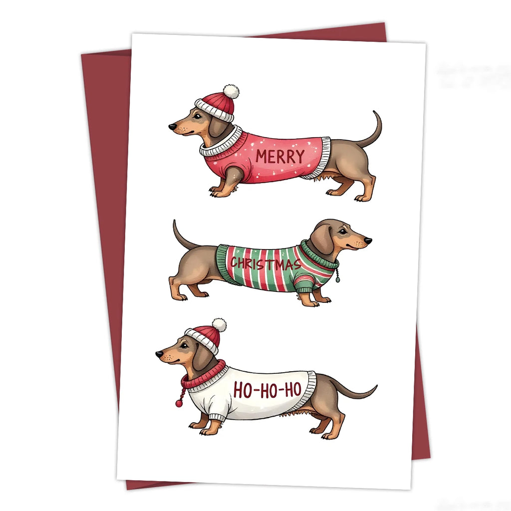 Christmas Dachshund Greeting Card MERRY CHRISTMAS HOHOHO