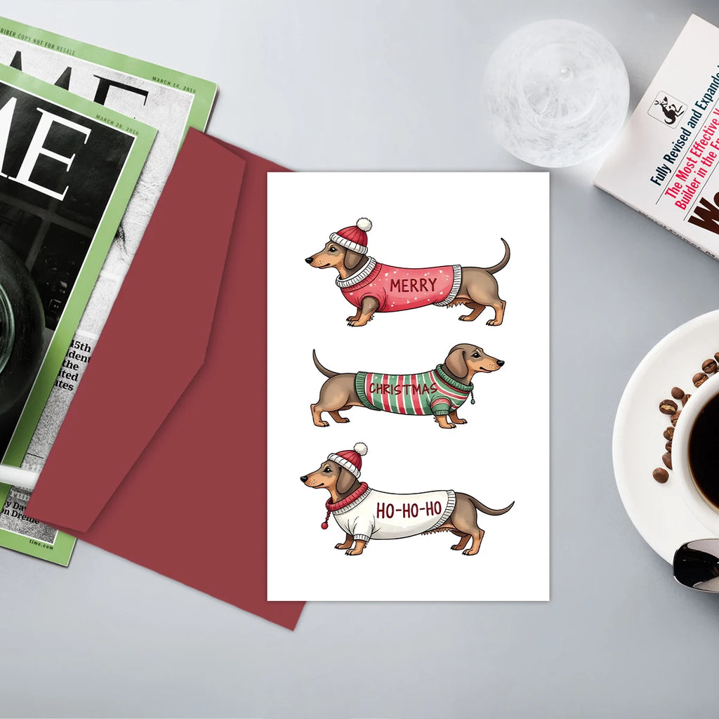 Christmas Dachshund Greeting Card MERRY CHRISTMAS HOHOHO