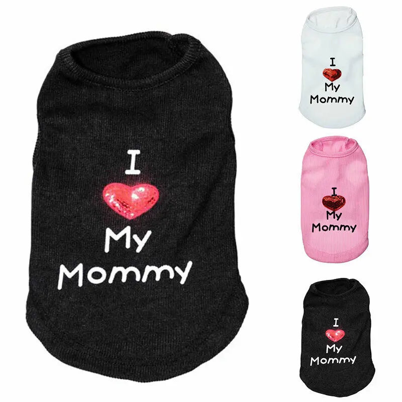Summer Heart Letters Print I Love My Mommy T-Shirts Apparel For Small Dogs