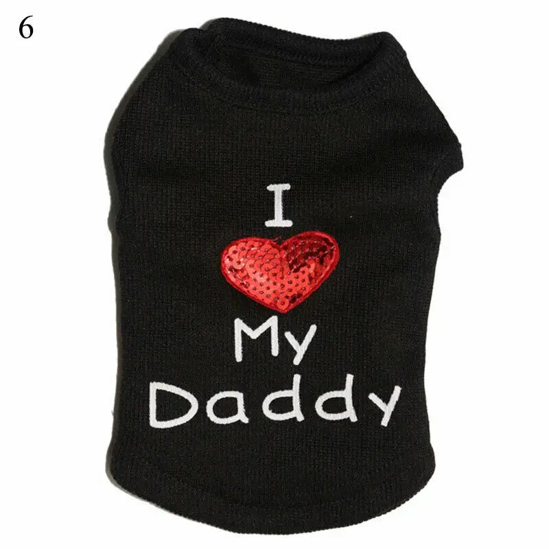 Summer Heart Letters Print I Love My Mommy T-Shirts Apparel For Small Dogs