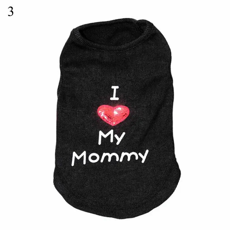 Summer Heart Letters Print I Love My Mommy T-Shirts Apparel For Small Dogs