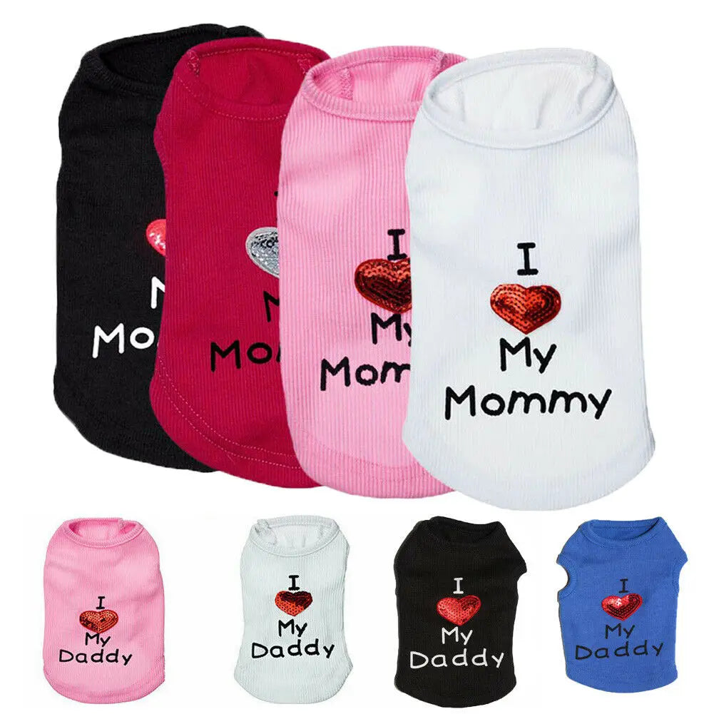 Summer Heart Letters Print I Love My Mommy T-Shirts Apparel For Small Dogs