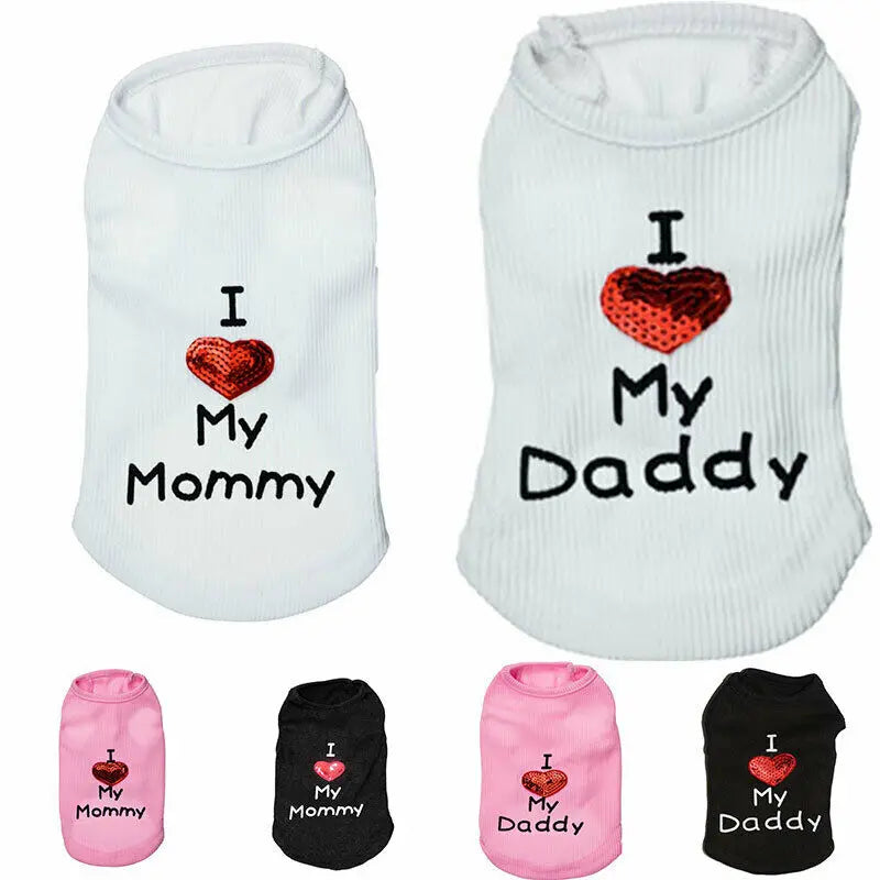Summer Heart Letters Print I Love My Mommy T-Shirts Apparel For Small Dogs