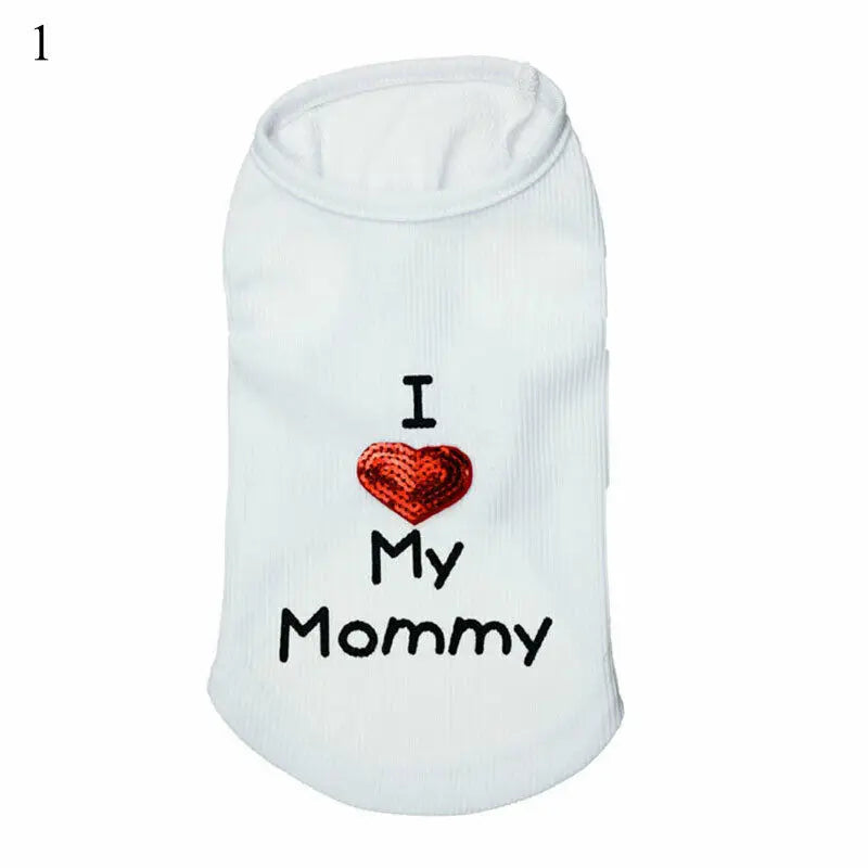 Summer Heart Letters Print I Love My Mommy T-Shirts Apparel For Small Dogs
